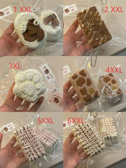 チョコレート型クッキーの袋詰め、サイズ表示1〜6付き
