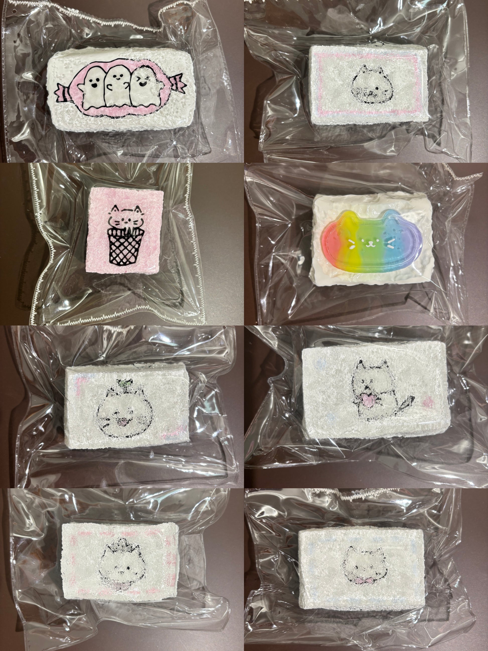 刺繍入り四角い布を透明袋に入れた複数点のセット