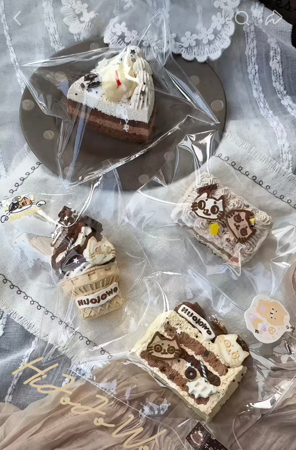 HIJOJOWO焼き菓子、透明袋の四角・丸形のブラウン&クリーム菓子セット